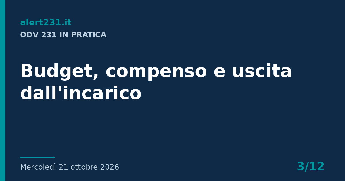 Copertina dell'articolo "ODV 231 in pratica: budget, compenso e uscita dall'incarico"